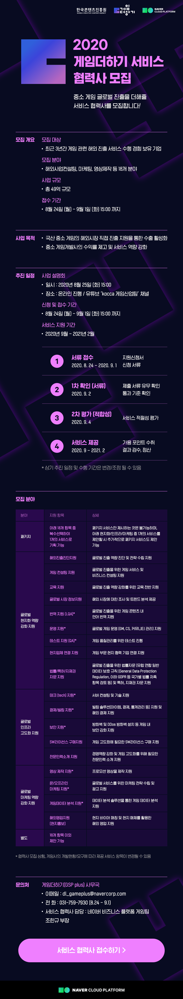 2020년 게임더하기(GSP plus) 서비스 등록 안내(서비스 협력사)