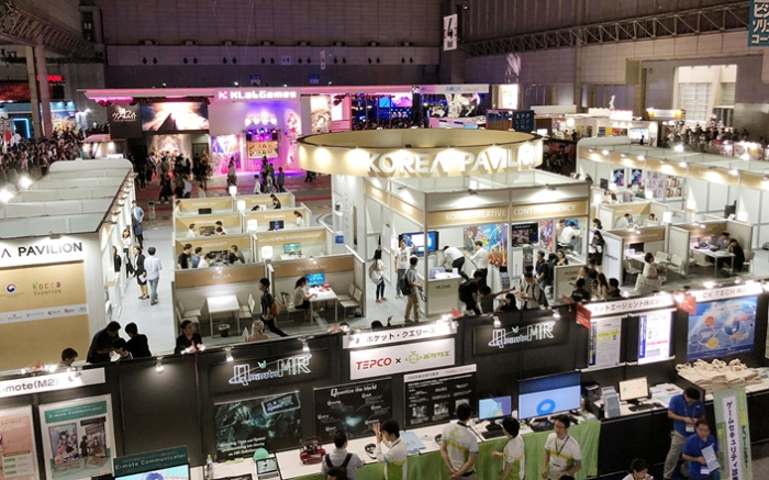 사진 1. 지난 20일부터 나흘간 일본 치바현 마쿠하리 메세(Makuhari Messe)에서 개최된 ‘2018 도쿄 게임쇼(2018 Tokyo Game Show)’ 내 한국공동관이 운영되고 있다.
