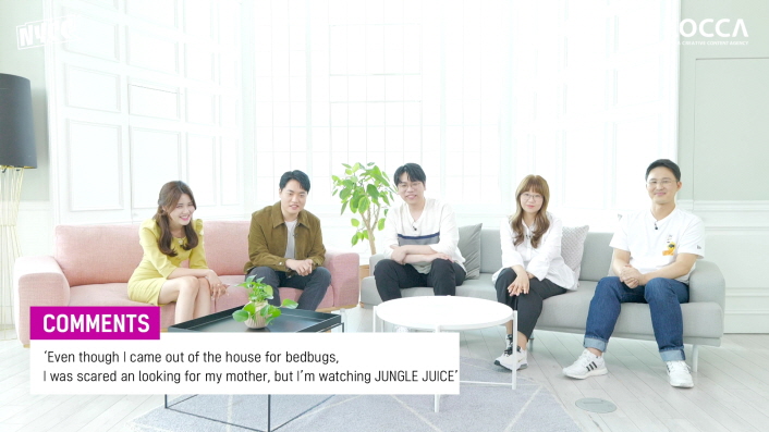 사진 3. 콘진원은 뉴욕 코믹콘 부대행사인 ‘패널 & 스크리닝’ 프로그램에도 참가했으며, 패널로 한국판 마블로 불리며 글로벌 팬들에게 인기를 얻고 있는 웹툰 <정글쥬스> 작가진들이 참여했다. | 붙임 1. 뉴욕 코믹콘 2021 한국공동관 및 패널 & 스크리닝 사진