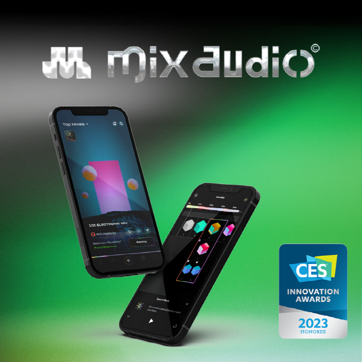 사진2. CES 2023 음악 AI Streaming 분야 혁신상을 수상한뉴튠(주)의 음악향유 플랫폼 ‘믹스오디오(Mix.audio)’ 이미지