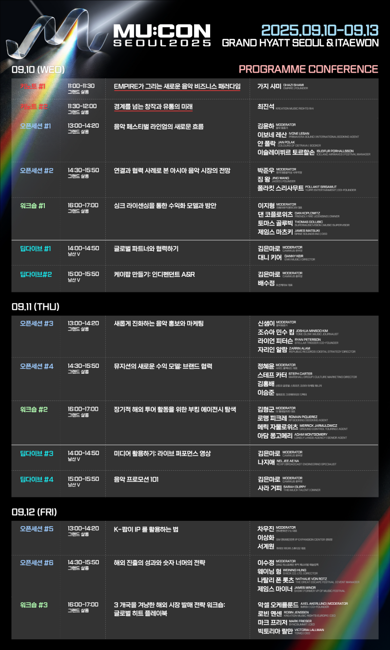 붙임 3. 2025년 뮤직․엔터테인먼트 페어(MU:CON 2025) 타임 테이블