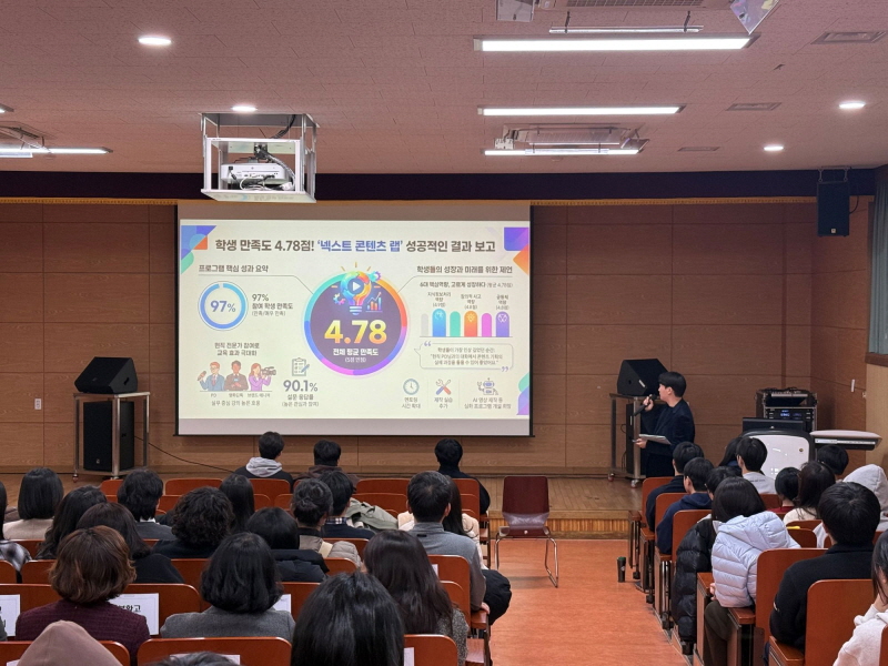 사진 ２. 콘진원은 전라남도 나주시 봉황고등학교와 함께 지역 상생 교육협력 프로그램인 ‘넥스트 콘텐츠 랩’ 성과공유회를 12월 22일 봉황고등학교에서 개최했다.