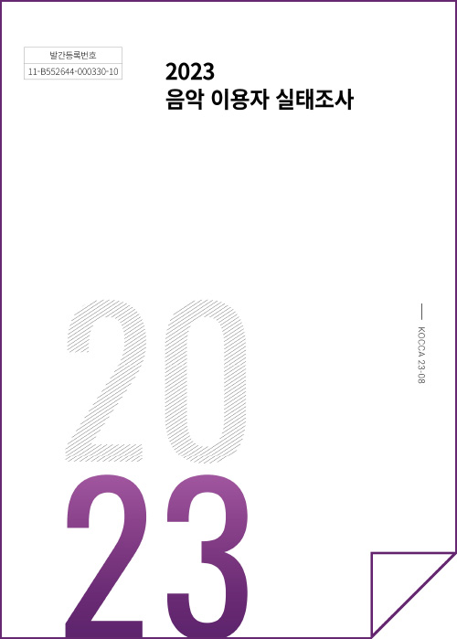 발간등록번호 11-B552644-000330-10 | 2023 음악 이용자 실태조사 | KOCCA23-08 | 2023 | 표지 이미지