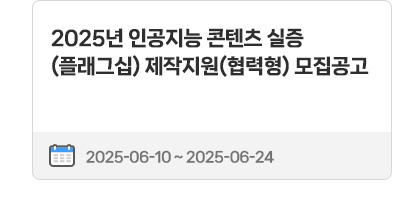 2025년 인공지능 콘텐츠 실증(플래그십) 제작지원(협력형) 모집공고 | 2025.06.10 ~ 2025.06.24