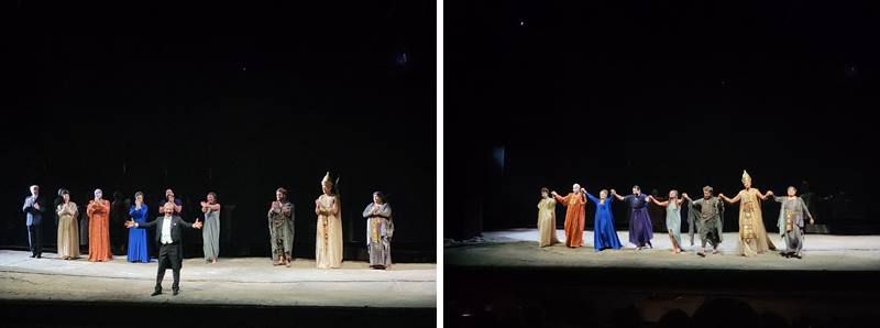 무대를 마친 배우들과 디렉터의 무대 인사, 주황색 의상이 한국 오페라 가수 박종민이다 - 출처: 통신원 촬영
