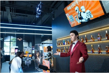 정장 차림의 휴머노이드 로봇이 바텐더로 서 있는 모습 - 출처: 샤오홍슈