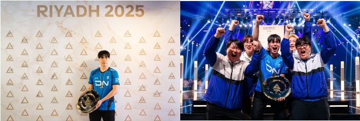 (좌)철권 8 1위 임수훈(Ulsan), (우)시상식 세리머니 - 출처: EWC 2025